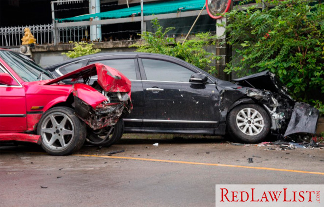 two cars in the aftermath of a collision